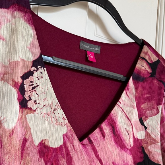 Vince Camuto Floral V-Neck Blouse - Pink and Black - Picture 6 of 7